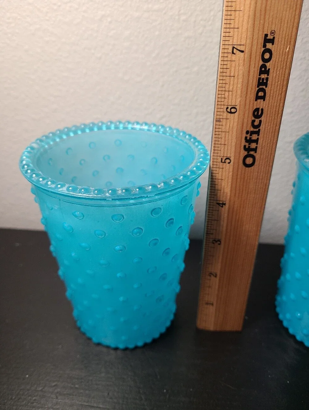 Blue Bubble Glass Candle Holders Set 2 Hobnail Turquoise Aqua Decorative 5